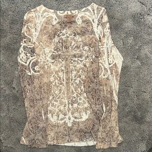 Wrangler Beige and White Long Sleeve Top